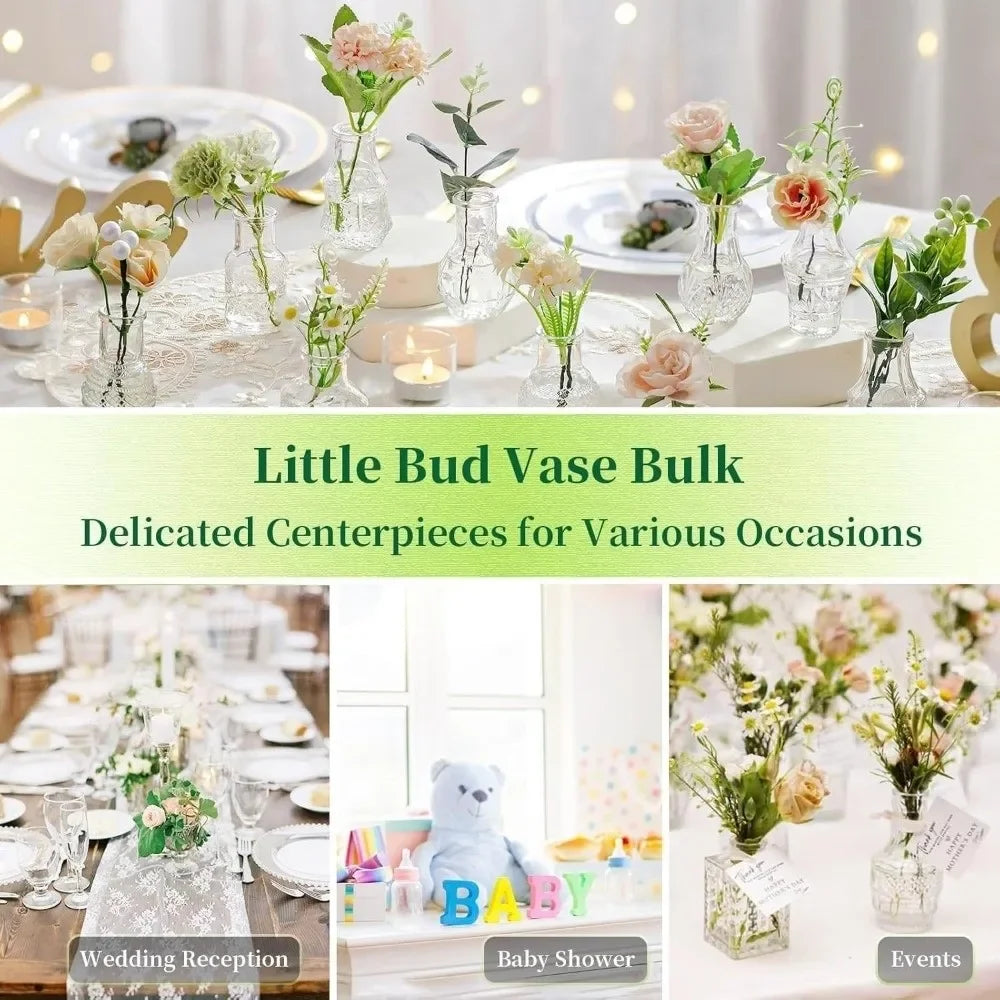 10/20Pcs Mini Glass Vase Modern Clear Hydroponic Flower Vase Retro Relief European Home Desktop Scene Wedding Party Decoration