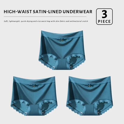 FallSweet 3Pcs Ice Silk Panties for Women Seamless High-Rise Briefs Plus Size Underwear Boyshort Sexy Lingerie for Everyday Wear