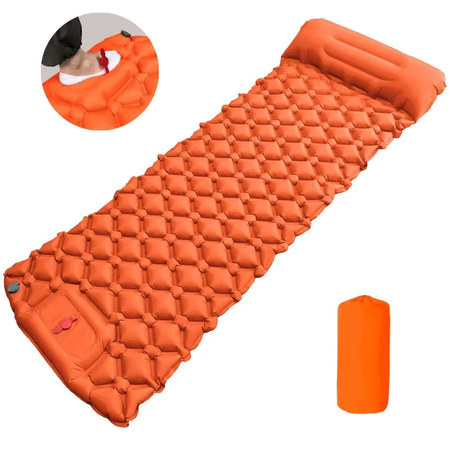 Outdoor Camping Inflatable Mattress Sleeping Pad With Pillows Ultralight Air Mat Built In Inflator Pump Hiking