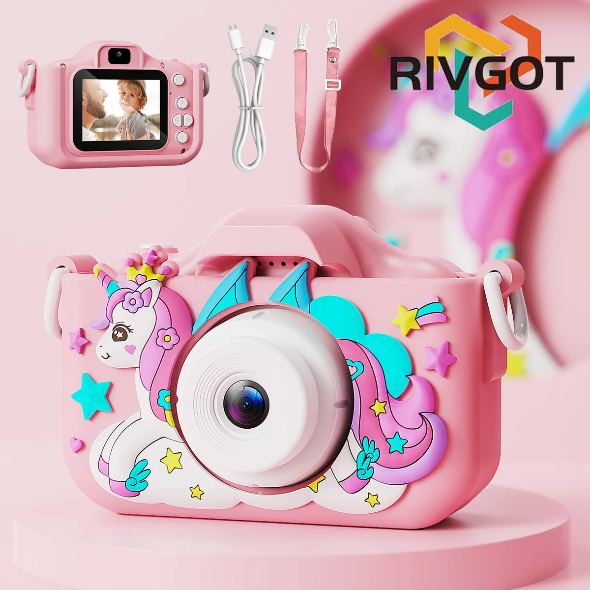 Kids Camera Girls Selfie Camera 1080HD Video Photography Digital Camera for Kids with Silicone Case Toy Camera Birthday Gifts