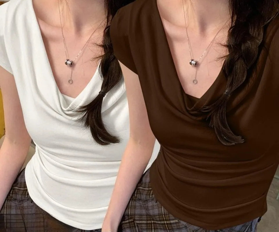 Summer Thin One Shoulder Short Sleeved T-shirt Feminine Temperament Summer Irregular Slim Fit Spicy Top Women Clothing