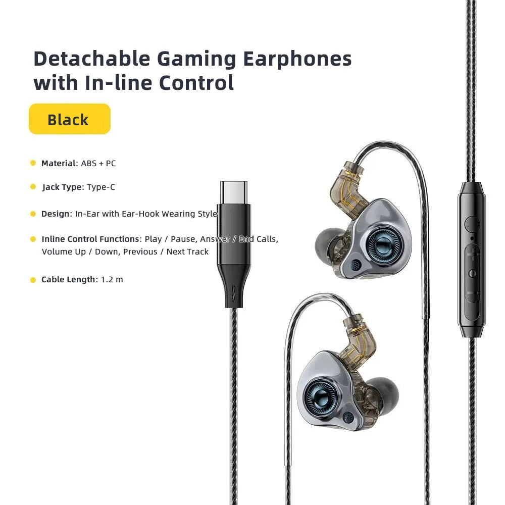 USB C Headphones For Samsung Galaxy S26 S25 Ultra iPhone 17 16 Earphones Wired HiFi Bass Stereo Music Earbuds Gaming  with MIC