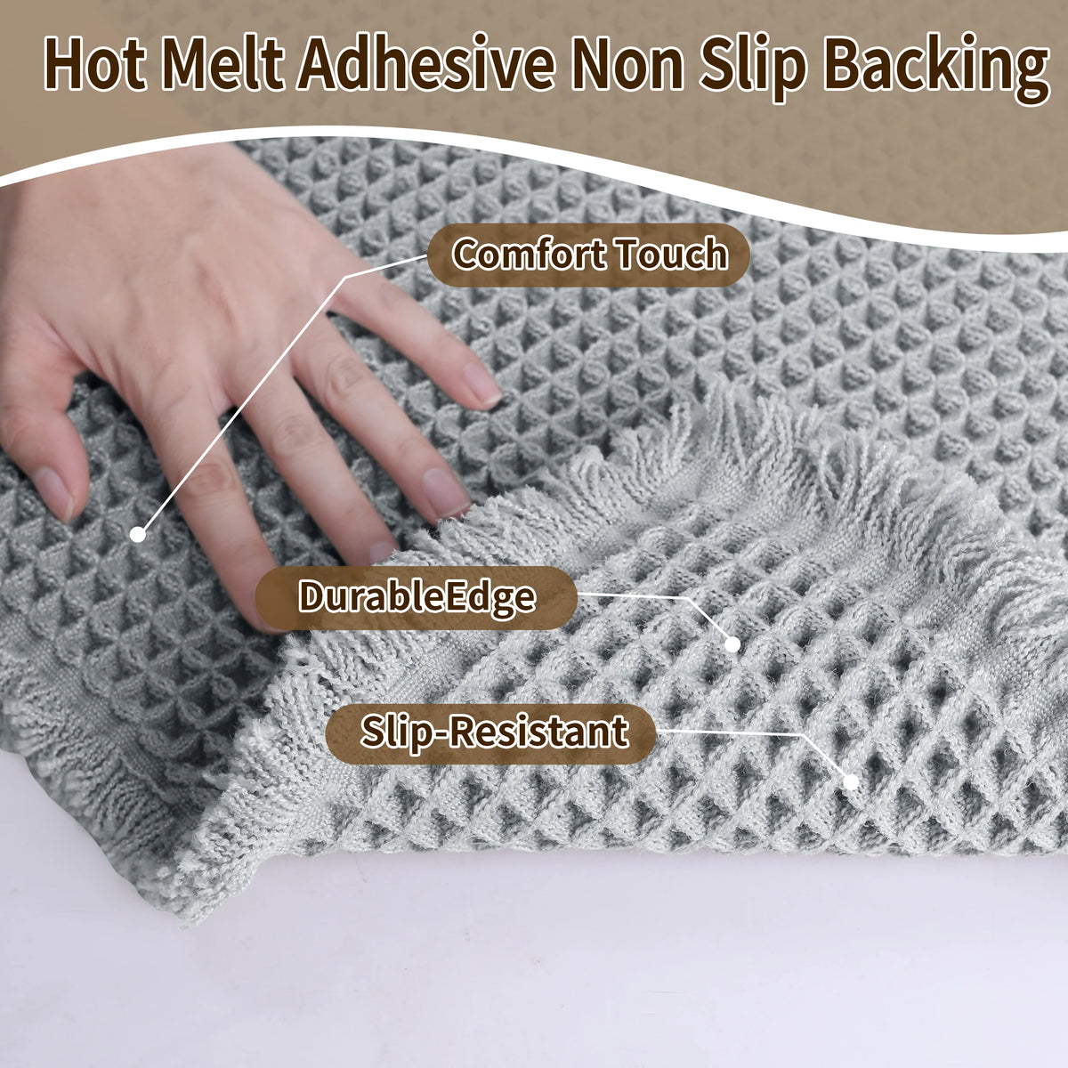 Waffle Bathroom Rugs Soft Non Slip Machine Washable Super Absorbent Bath Mats with Tassels for Bathroom Floor Tub Beside Decor