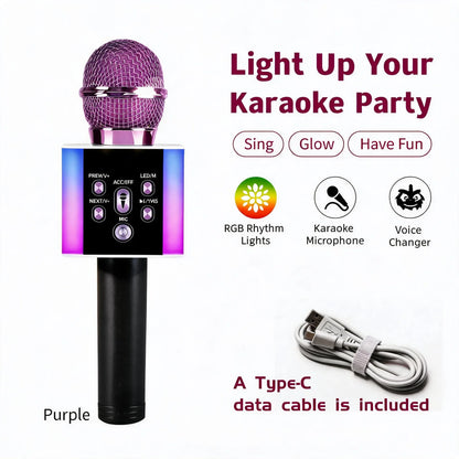 6-In-1 Wireless Karaoke Mic - Big Bass Wireless Speaker, LED Lights, Voice Changer, Pairable - Portable Singing Mic for Family, Birthday, Parties, Car Trips, Halloween, Thanksgiving And Christmas Gifts
