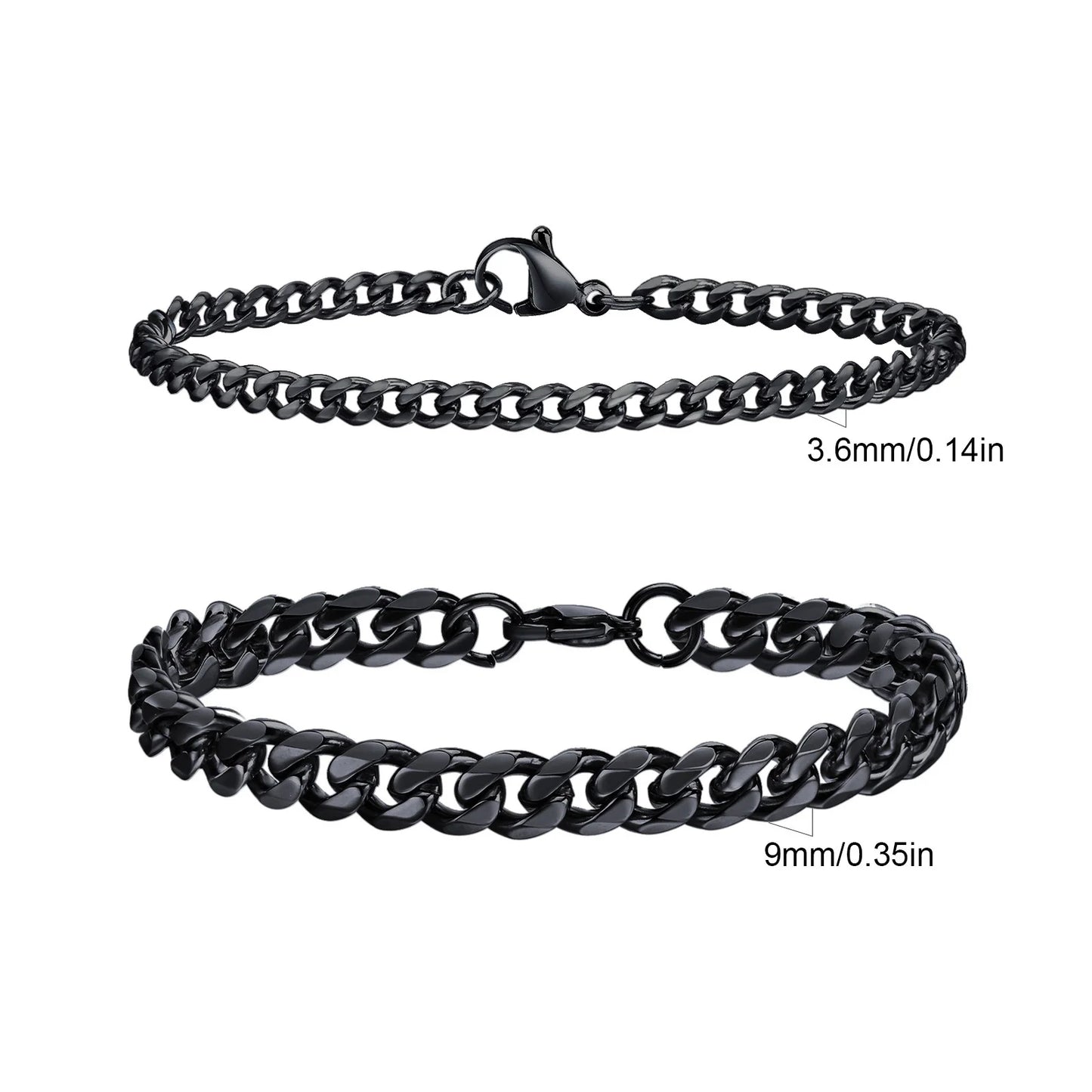 2pcs Men's Chain Bracelets, Stainless Steel Silver Gold Black Color