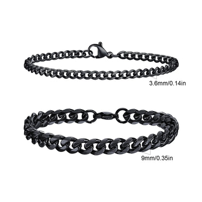 2pcs Men's Chain Bracelets, Stainless Steel Silver Gold Black Color