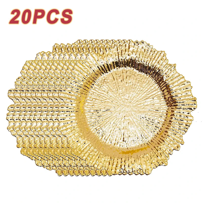 10/20/30/50Pcs 13 Inch Gold Charger Plates, Plastic Table Chargers for Dinner Plates, Wedding Party Elegant Decoration Place Mat