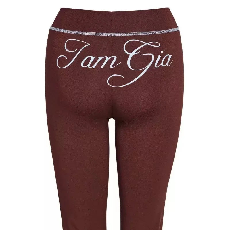 Gia Straight Shoulder Slim Letter Print Slim Hooded Zipper Short Jacket Sports Casual Pants Set