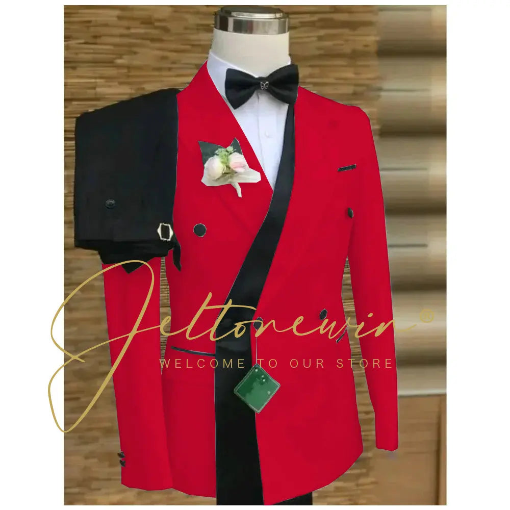 Double Breasted White Black Wedding Suits for Men Fashion Slim Fit Groom Best Man Wedding Tuxedo Formal Prom Wear 2 Pieces Set