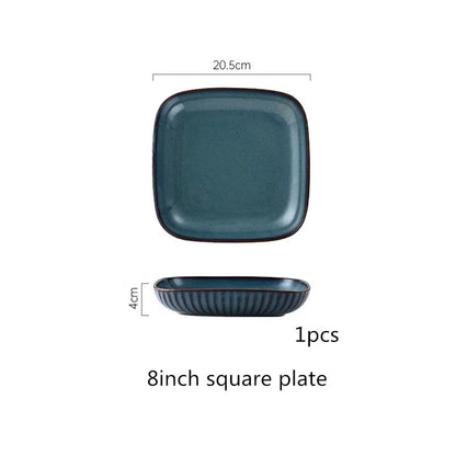 Blue kiln glaze tableware, ceramic rice salad, plate, plate, fish plate, tableware dinner set plates and dishes