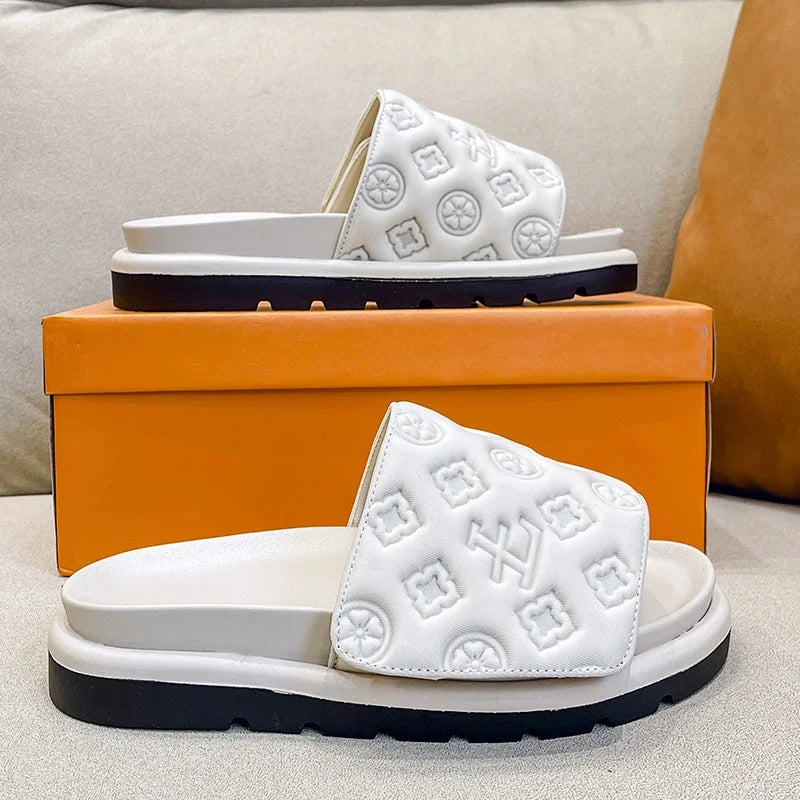 2025 Women's Summer New Style Luxury Brand Designer Sandals Thick Sole Non-Slip Home Casual Women's Flip Flop Zapatos De Mujer