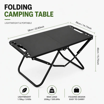 Portable Foldable Outdoor Table Hollowed Side for Hanging Goods Sturdy Desk Ideal for Camping Beach and Picnic