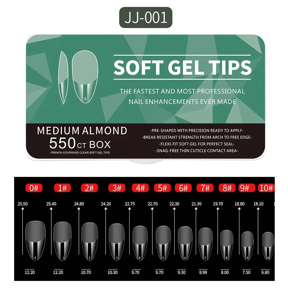 550pcs Translucent Frosted Nail Tips Soft Almond Coffin Square Acrylic Soft Full Cover False Nails Matte Press On Nails Manicure