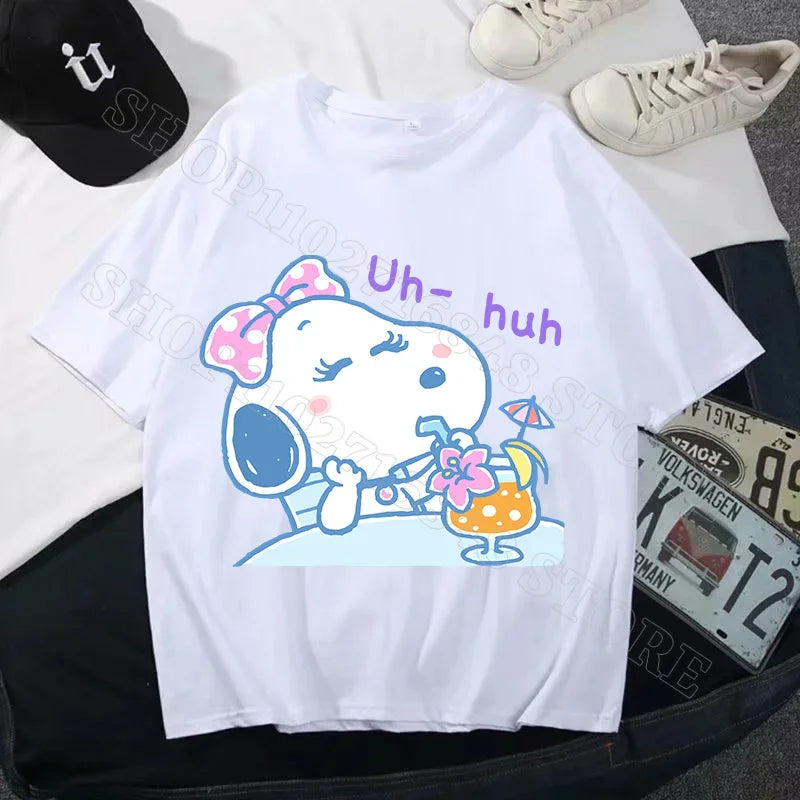 Snoopys Men Women Summer Clothes Adult Cotton Shirts Cartoon Anime Graphic Print Tops Cool Comfortable Shirt Birthday Party Gift