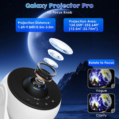 Galaxy Projector for Bedroom Pro Version HD 12 in 1 Film Discs Star Projector Galaxy Light Planetarium Projector with Timer White Noise 360 ° Rotation Bluetooth Remote Control