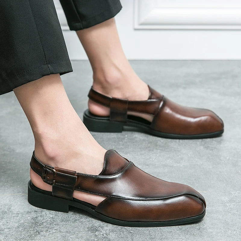 Hollow Out Dress Party Sandals Fashion Leather Summer Shoes Men Leisure Formal Flats Business Footwear Men's Wedding Sandals
