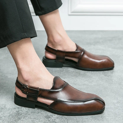 Hollow Out Dress Party Sandals Fashion Leather Summer Shoes Men Leisure Formal Flats Business Footwear Men's Wedding Sandals