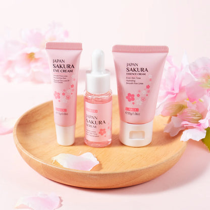 Sakura Skin Care Sets Face Cream Serum Toner Facial Cleanser Sunscreen Eye Cream Gift Box Face Skin Care Set Product 3pcs/Set