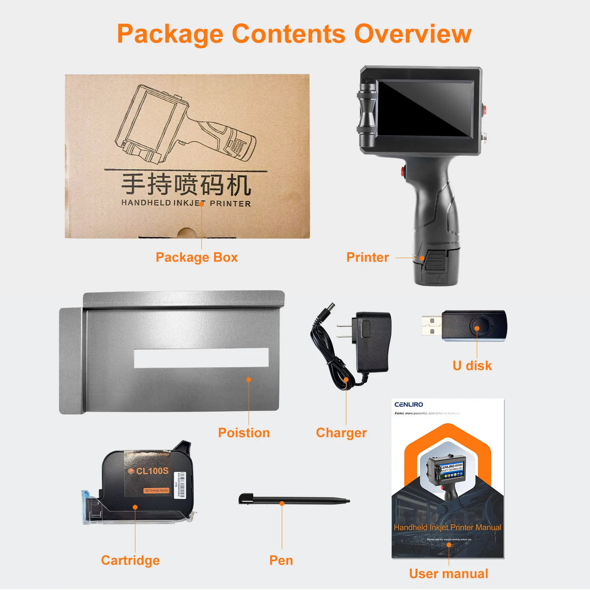 CENLIRO 12.7/25.4mm Handheld Inkjet Printer Portable Coding Machine for Expiry Date Batch QR Bar Code Logo Quick Dry Ink
