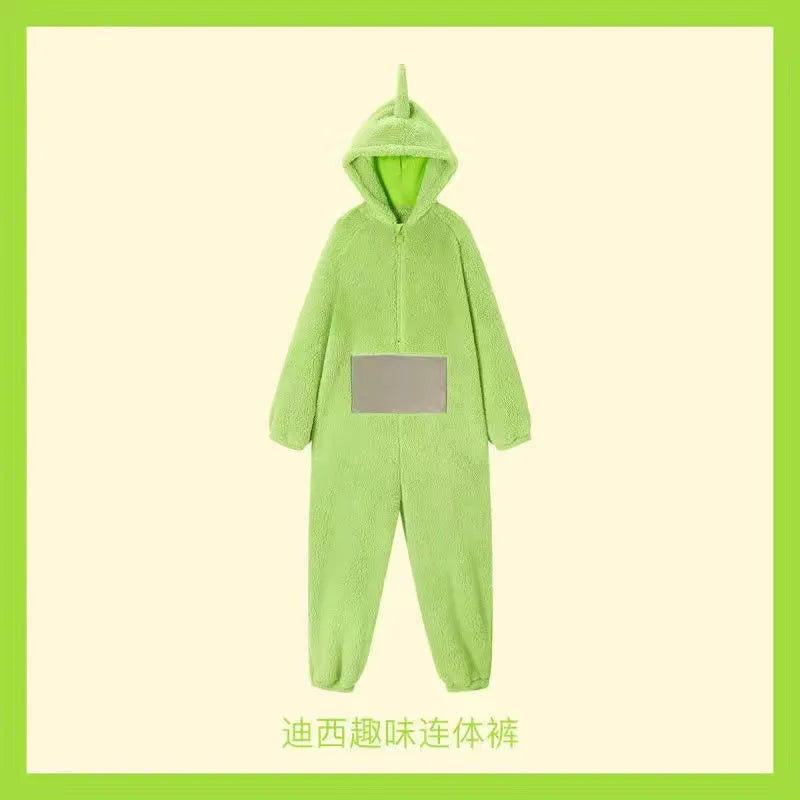 Adult Kids Teletubbies Costumes Soft Long Sleeves Piece Pajamas Costume Lala Home Clothes Cosplay Adult Unisex HomeWear