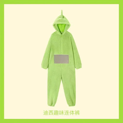 Adult Kids Teletubbies Costumes Soft Long Sleeves Piece Pajamas Costume Lala Home Clothes Cosplay Adult Unisex HomeWear