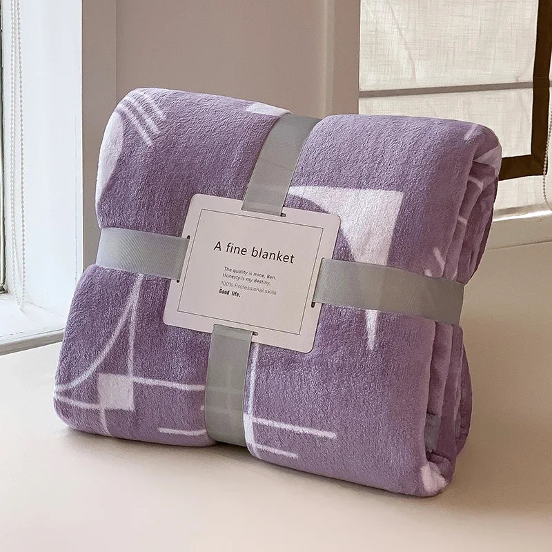 Thick Thow Blanket Geometic Style Reactive Printed Flannel Fleece Blanket for Beds Single/Queen/King Plush Plaids Sofa Plaid Bed