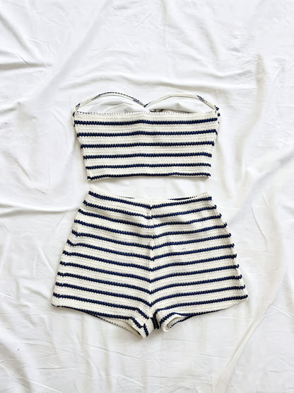 Striped Knit 2-Piece Set, Twist-Front Bandeau Top + Shorts