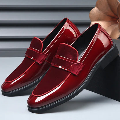 Men's Dress Shoes Luxury Patent Leather Red Wedding Shoes Men Formal Shoes Classic Slip on Loafers Red Business Leather Footwear