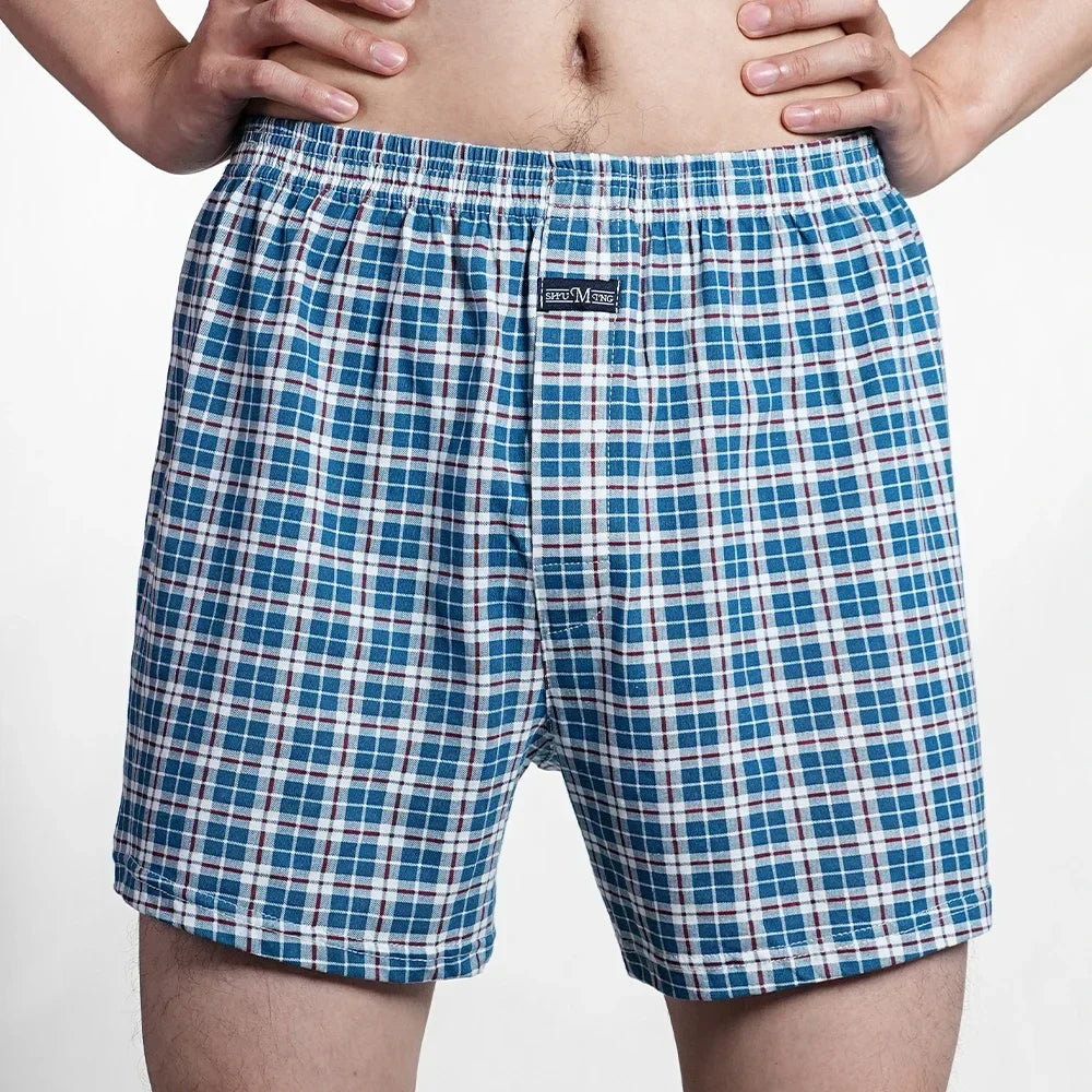 Men's Pure Cotton Boxer Shorts Underwear High Waist Big Underpants Casual Plaid Plus Size Aro Pants Pajama Bottoms at Home M-3XL