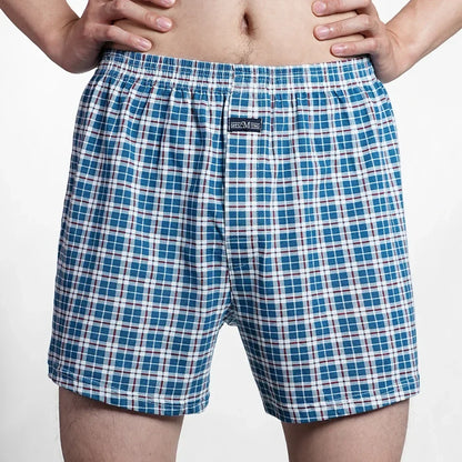 Men's Pure Cotton Boxer Shorts Underwear High Waist Big Underpants Casual Plaid Plus Size Aro Pants Pajama Bottoms at Home M-3XL