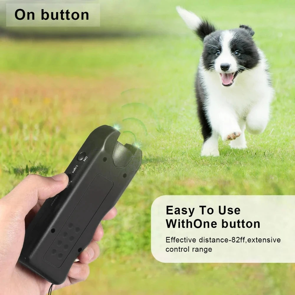 Safe Effective Ultrasonic Dog Repeller Anti-Barking Pet Training Tool Handheld Outdoor Deterrent Chaser with LED for Cats & Dogs