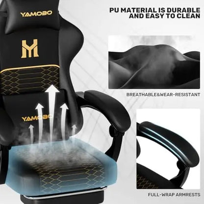 Gaming Chair with Footrest, Ergonomic Video Game Chair with Adjustable Lumbar and Headrest Massage Support,PU Leather