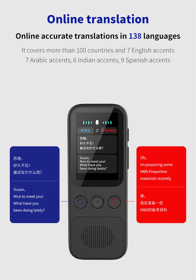 S80 AI Translator Device Supports 138 Languages Intelligent Translator ChatGPT Real-time Voice Recording Text Translate Machine