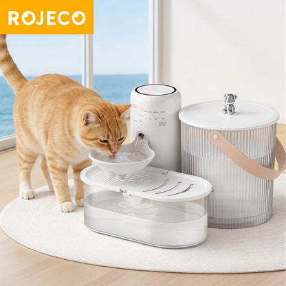ROJECO Wireless Smart Pet Water Fountain Tilting 3L Cat Water Dispenser 2600mAh No-Filter Design Automatic Cat Fountain Drinker