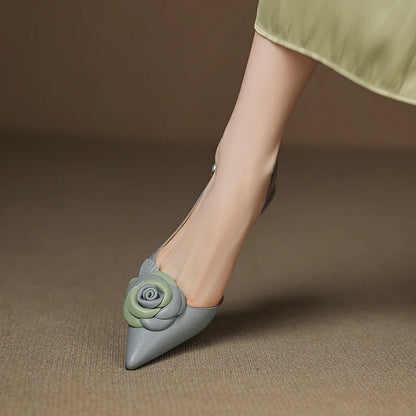 Elegant Woman Sandals High Heel Genuine Leather Pointed Toe Footwear 2025 Summer Slingback Fashion Dress Ladies Women Shoes