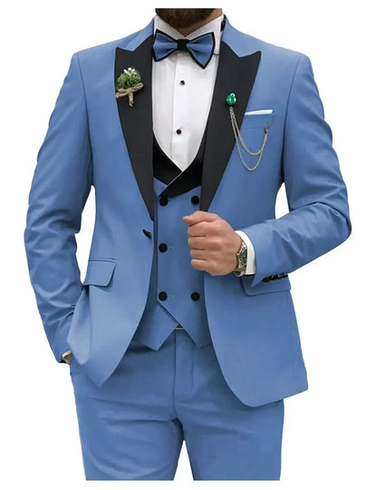 Royal blue Men Suits Slim Fit 3 Piece Double Breasted Suit Men Wedding Prom Party Business(Blazer+Vest+Pants)