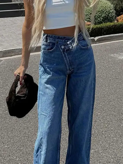 HH 2025 Summer Women's Fashionable Straight Jeans High Waist Vintage Zipper Women's Casual Jeans Commuting Streetwear Y2K
