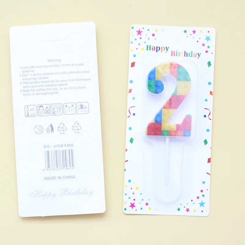 New Building Block Print Number Birthday Candle 0‑9 Digital Cake Topper Block Theme Colorful Cake Decor Birthday Party Supplies