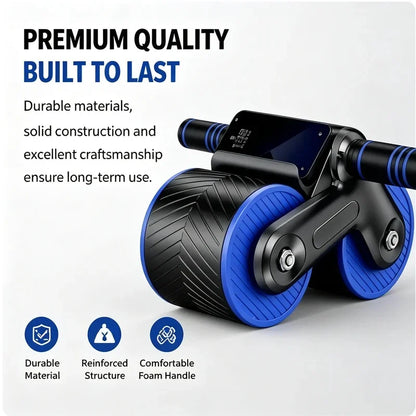 Auto Rebound Double Wheel Ab Roller with Phone Holder, Non-Slip Core Workout Equipment for Fitness Beginners