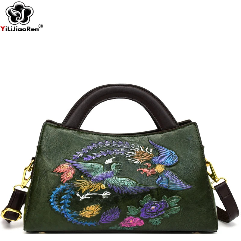 Fashion Phoenix Pattern Handbag Woman Luxury Ladies Shoulder Bags Designer Large Capacity Tote Quality Leather Crossbody Bag