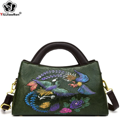 Fashion Phoenix Pattern Handbag Woman Luxury Ladies Shoulder Bags Designer Large Capacity Tote Quality Leather Crossbody Bag