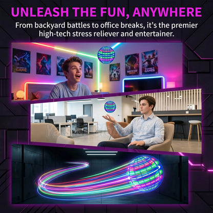 Flying Ball Boomerang with LED Lights, 360° Rotating Flying Hover Orb, Outdoor Indoor Fidget Spinner Toys for Teens and Adults