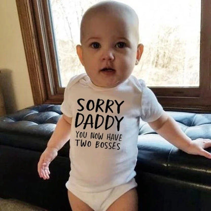 Sorry Daddy You Now Have Two Boss Print Newborn Baby Clothing Cotton Soft Bodysuit Summer Short Sleeve Baby Romper