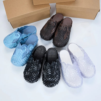 Summer Women's Jelly Shoes Adult Girls Thick Soled High Heels Beach Sandals Ladies Casual Fashion Personalized Printed Slippers