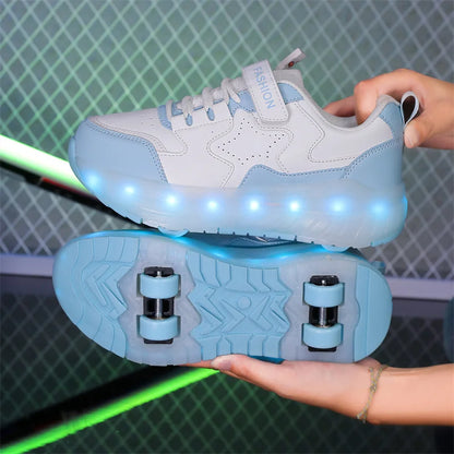 Luminous Roller Skate Shoes Wheels Removeable Sneakers Kids Roller Shoes USB Charge Light Up Sport Skate Board Shoes Boys Girls
