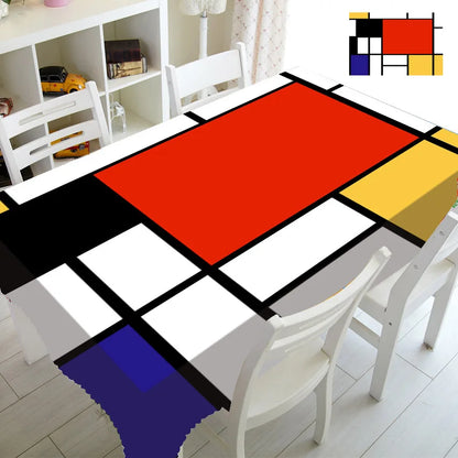 Modern Abstract Mondrian Pattern Tablecloth Table Cover Cloth Rectangle Square Minimalist Geometric Home Kitchen Decor