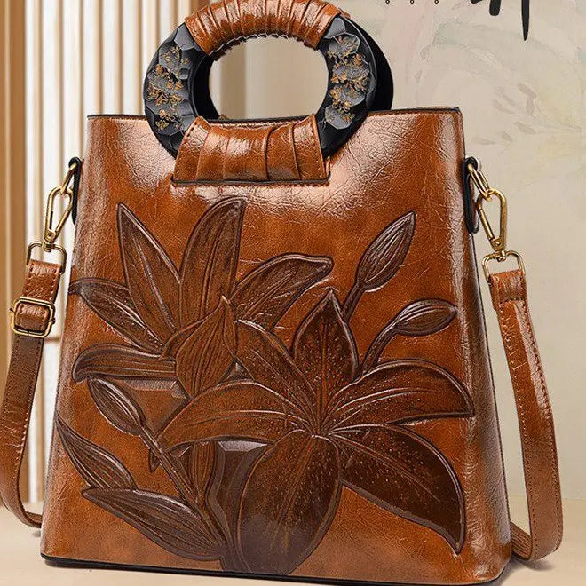 Big Bag Ethnic Style Big Flower Women's Bag Retro One Shoulder Handheld Oblique Straddle Large Capacity Women's Bag