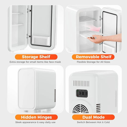 Mini Fridge, 6 Liter/8 Can 110V AC/DC Portable Thermoelectric Cooler Refrigerators for Bedroom