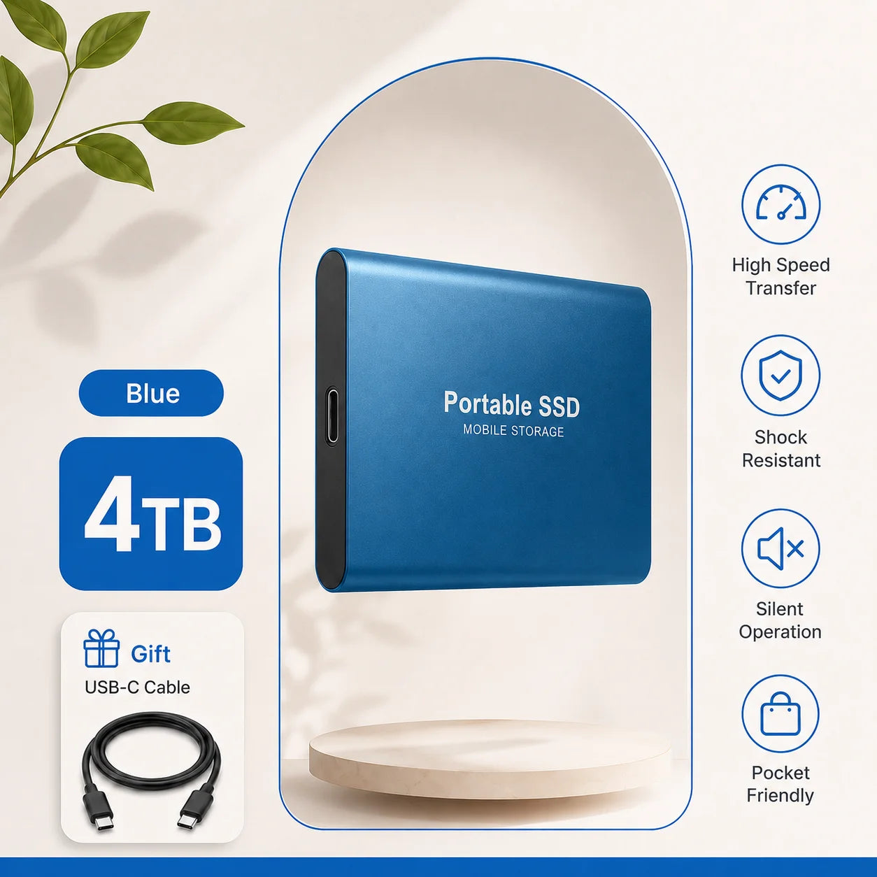 1TB 2TB Shockproof Portable External Hard Drive USB3.2 Type-C SSD Plug Play Hard Disk  For Laptop Mac