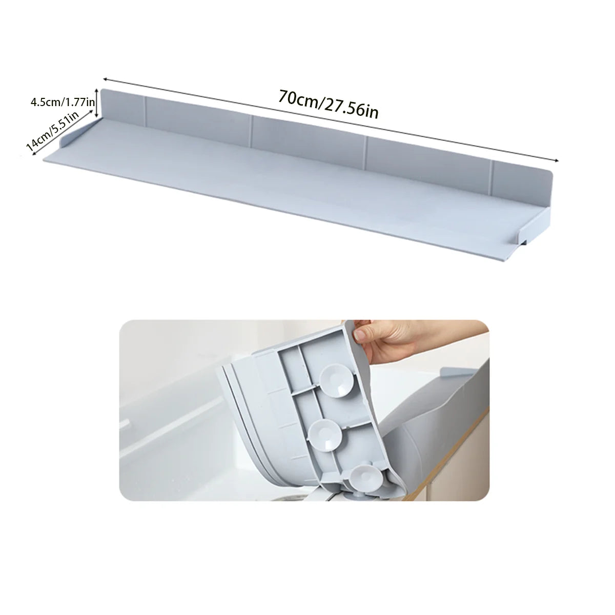70cm Kitchen Sink Water Baffle Splash Guard with Suction Cups Cream White/Gray